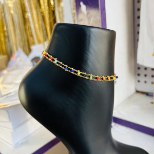 Gold 2 lines multiple colored anklet