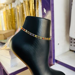 Gold 2 lines multiple colored anklet