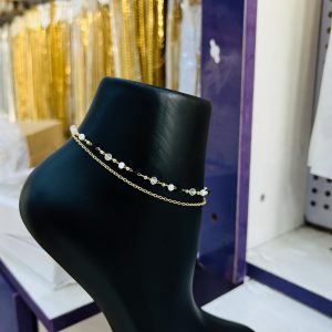 Black and white 2 line ball gold Anklet