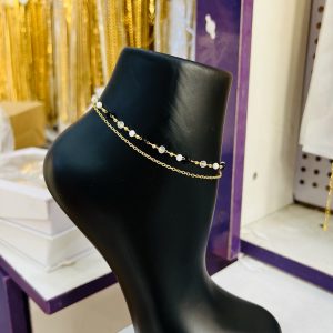 Black and white 2 line ball gold Anklet