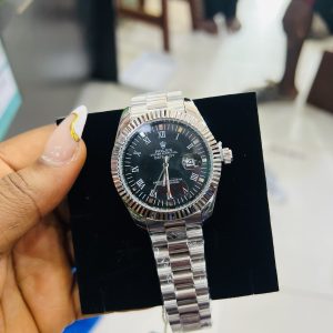 Rolex Silver black face watch