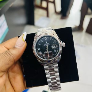 Rolex Silver black face watch