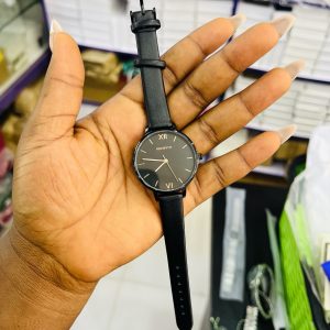 Rebirth black leather watch