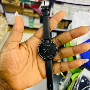 Rebirth black leather watch