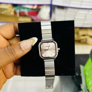 Rebirth silver square pink face watch