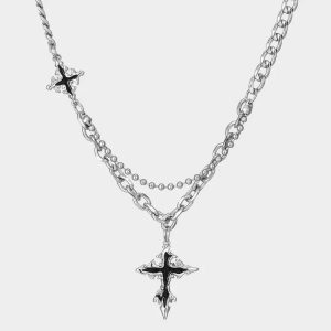 Urban male cross two step necklace