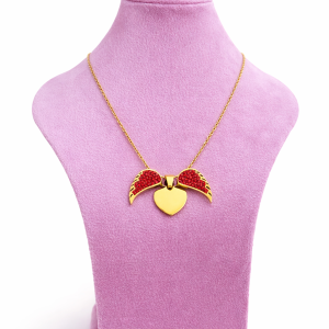 Engraved red winged necklace