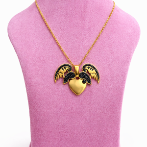 Engraved black winged necklace