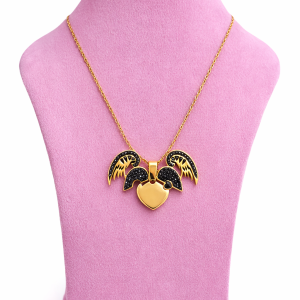 Engraved black winged necklace