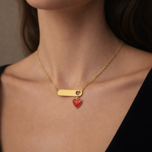 Engraved small red dropping female necklace with box