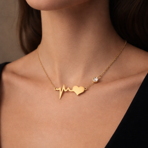 Engraved pulse gemstone female necklace with box