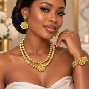 Gold Flowery Bead Set