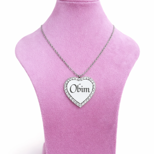 Engraved silver stoned necklace