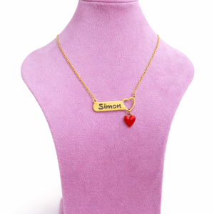 Engraved small red dropping female necklace