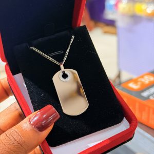 Engraved silver dog tag necklace 002 with box