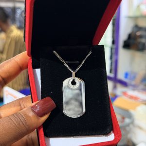 Engraved silver dog tag necklace 002 with box