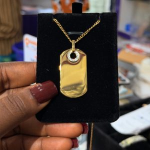 Engraved gold dog tag necklace 002 with box