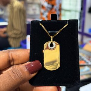 Engraved gold dog tag necklace 002 with box