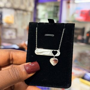 Engraved silver love dropping necklace with box