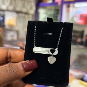 Engraved silver love dropping necklace with box