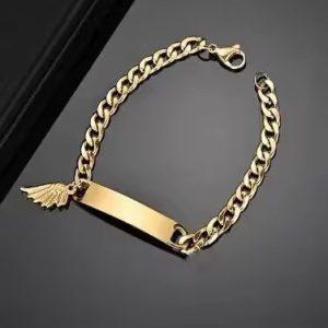 Engraved winged Cuban bracelet with box