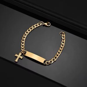 Engraved cross Cuban bracelet with box