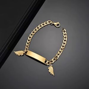 Engraved winged Cuban bracelet with box