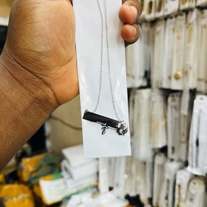 Engraved silver rose necklace with box