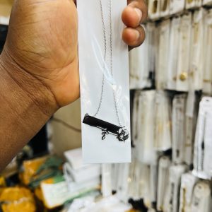 Engraved silver rose necklace with box