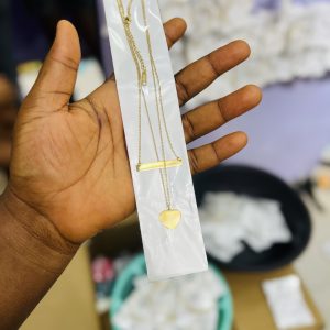 Engraved double heart necklace with box