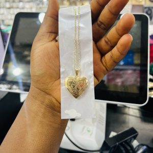 Gold Big heart locket necklace with paper box