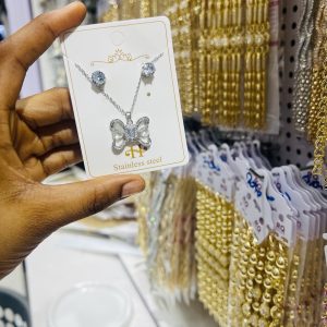 Silver Steel Bow Tie Set