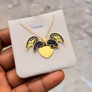 Engraved black winged necklace with box