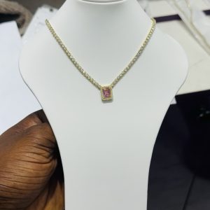 Dainty square pink necklace