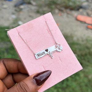 Engraved silver rose necklace