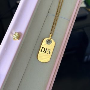Engraved gold dog tag necklace 002