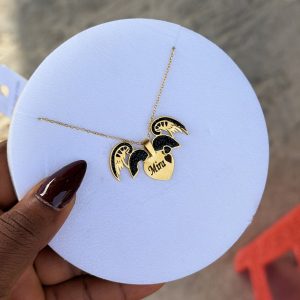 Engraved black winged necklace