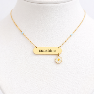 Engraved sunflower dropping necklace