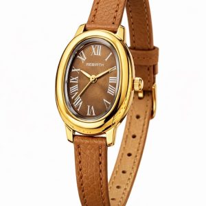 Rebirth brown slim leather watch with box
