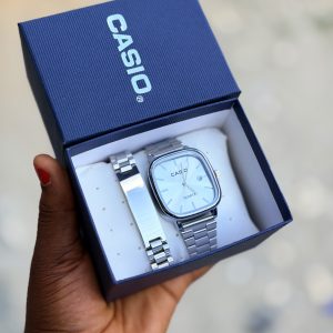 Silver Casio watch with exact box