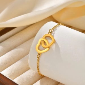 Double heart steel bracelet