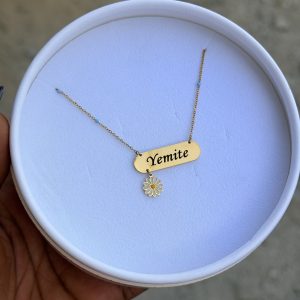 Engraved sunflower dropping necklace