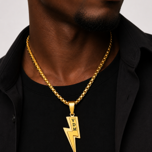 Engraved gold thunder necklace