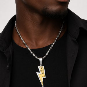 Engraved two tone thunder necklace