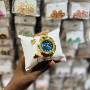 Rebirth gold blue face watch combo