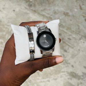 Chaxigo silver black face watch combo