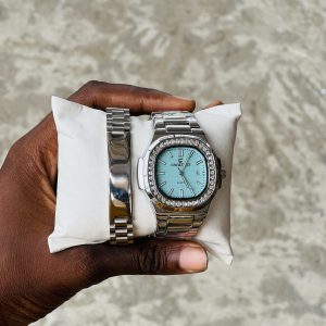 Chaxigo silver blue diamond face watch combo