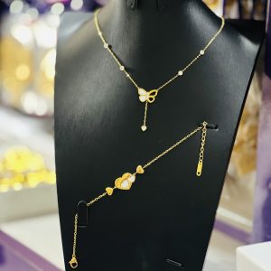 Gold butterfly and love necklace combo