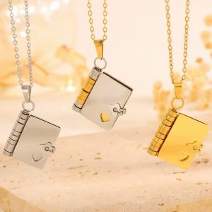 Engraved gold booklet necklace