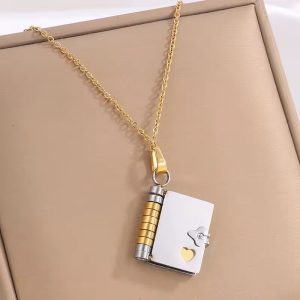 Engraved gold booklet necklace